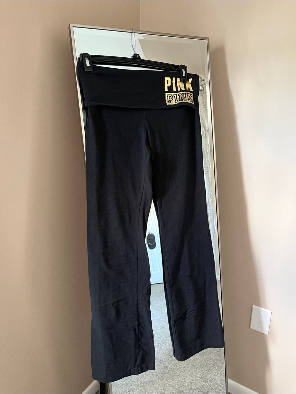 PINK Victoria's Secret Girls' Black Fold-Over Waist Yoga Pants